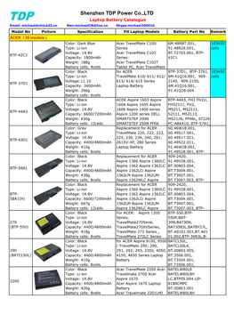 TDP Laptop Battery Catalogue