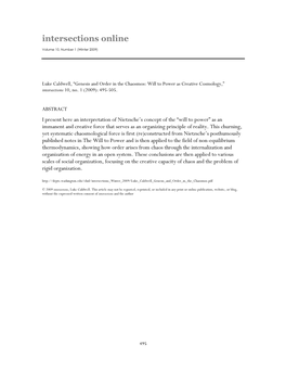 Genesis and Order in the Chaosmos: Will to Power As Creative Cosmology,” Intersections 10, No