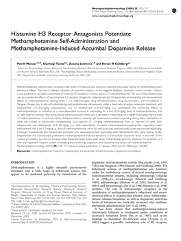 Histamine H3 Receptor Antagonists Potentiate Methamphetamine Self-Administration and Methamphetamine-Induced Accumbal Dopamine Release