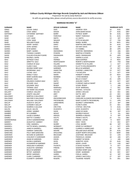 Calhoun County Michigan Marriage Records Compiled by Jack And