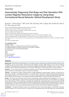 Automatically Diagnosing Disk Bulge and Disk Herniation with Lumbar Magnetic Resonance Images by Using Deep Convolutional Neural Networks: Method Development Study