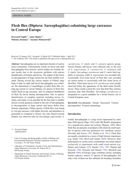 Flesh Flies (Diptera: Sarcophagidae) Colonising Large Carcasses in Central Europe