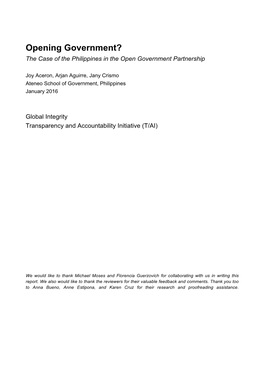 Opening Government? the Case of the Philippines in the Open Government Partnership