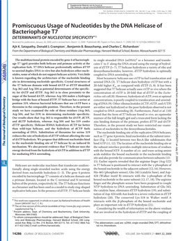 Promiscuous Usage of Nucleotides by the DNA Helicase Of