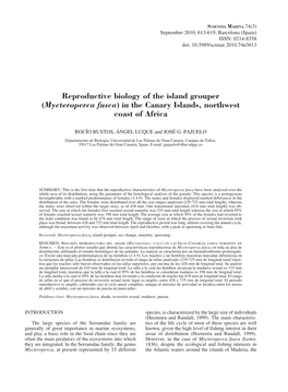 Reproductive Biology of the Island Grouper (Mycteroperca Fusca) in the Canary Islands, Northwest Coast of Africa