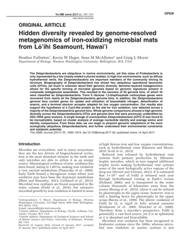 Hidden Diversity Revealed by Genome-Resolved Metagenomics of Iron-Oxidizing Microbial Mats from LŌ&Rsquo;Ihi Seamo