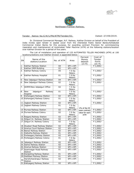 Tender Notice No.C/4/1/PA/ATM/Tender/01. Dated:-27/09/2019