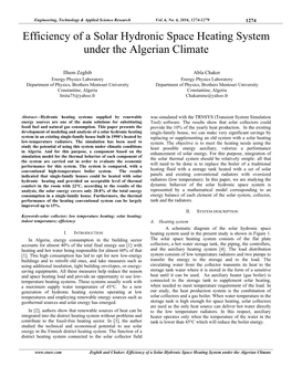 Efficiency of a Solar Hydronic Space Heating System Under the Algerian Climate