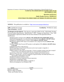 NATIONAL WEATHER SERVICE INSTRUCTION 10-503 DECEMBER 19, 2005 Operations and Services Public Weather Services, NWSPD 10-5 WFO PU