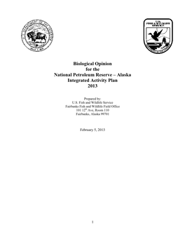 Biological Opinion for the National Petroleum Reserve – Alaska Integrated Activity Plan 2013
