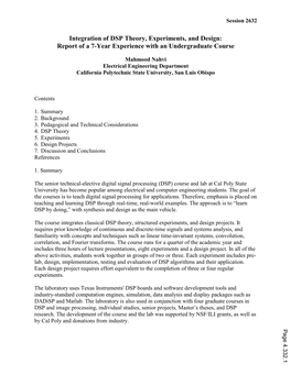 Integration of DSP Theory, Experiments, and Design: Report of a 7-Year Experience with an Undergraduate Course