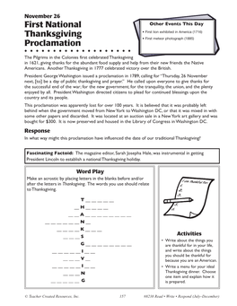 First National Thanksgiving Proclamation