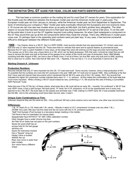 The Definitive Opel Gt Guide for Year, Color and Parts Identification