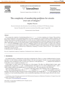 The Complexity of Membership Problems for Circuits Over Sets of Integersଁ Stephen Travers