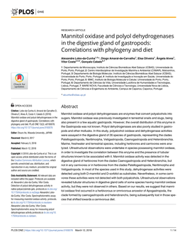 Mannitol Oxidase and Polyol Dehydrogenases in the Digestive Gland of Gastropods: Correlations with Phylogeny and Diet