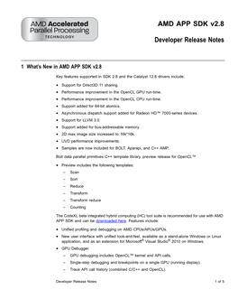 AMD APP SDK V2.8 Developer Release Notes