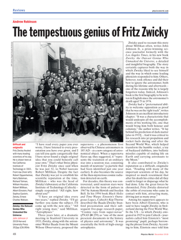 The Tempestuous Genius of Fritz Zwicky