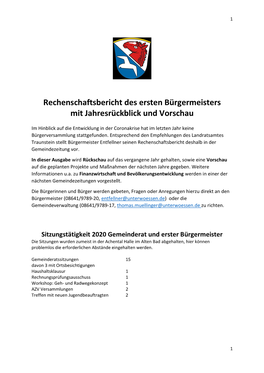 Rechenschaftsbericht Des Ersten Bürgermeisters Mit Jahresrückblick Und Vorschau