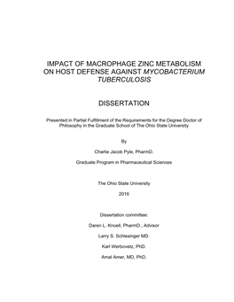 Impact of Macrophage Zinc Metabolism on Host Defense Against Mycobacterium Tuberculosis