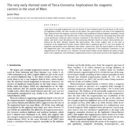 The Very Early Thermal State of Terra Cimmeria: Implications for Magnetic Carriers in the Crust of Mars Javier Ruiz