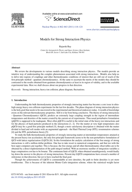 Models for Strong Interaction Physics