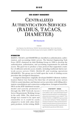 Centralized Authentication Services (Radius, Tacacs, Diameter)