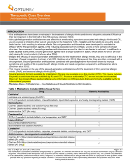 Therapeutic Class Overview Antihistamines, Second Generation