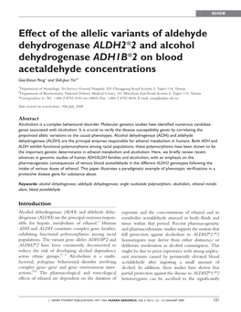 Effect of the Allelic Variants of Aldehyde