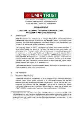 Announcement Lippo Mall Kemang: Extension of Master Lease Agreements and Other Updates