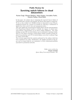 Surviving Switch Failures in Cloud Datacenters Rachee Singh, Muqeet Mukhtar, Ashay Krishna, Aniruddha Parkhi, Jitendra Padhye, David Maltz