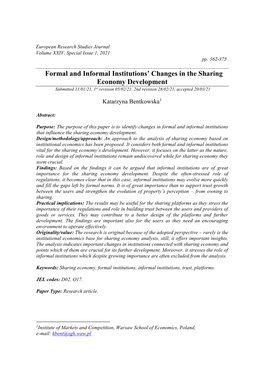 Formal and Informal Institutions' Changes in the Sharing Economy Development