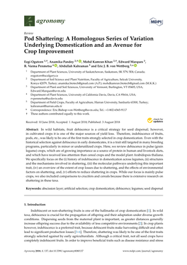 Pod Shattering: a Homologous Series of Variation Underlying Domestication and an Avenue for Crop Improvement