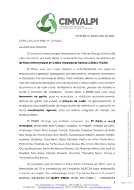 1 Ponte Nova, 28 De Julho De 2020. Ofício CIRCULAR PRESI N.º 007