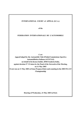 Hearing of Wednesday, 21 May 2003 in Paris Published on 21.05.03
