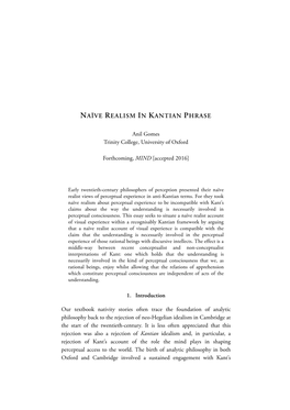 Naïve Realism in Kantian Phrase