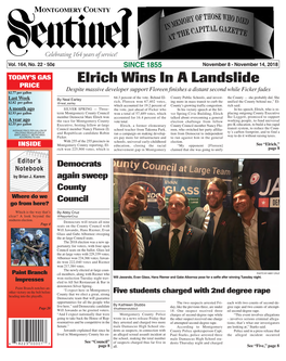 THE MONTGOMERY COUNTY SENTINEL NOVEMBER 8, 2018 EFLECTIONS the Montgomery County Sentinel, Published Weekly by Berlyn Inc