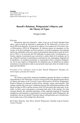 Russell's Relations, Wittgenstein's Objects, and the Theory of Types