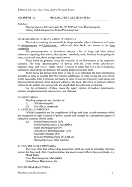 Pharmacopoeias: Introduction to IP, BP, USP and Extra Pharmacopoeia