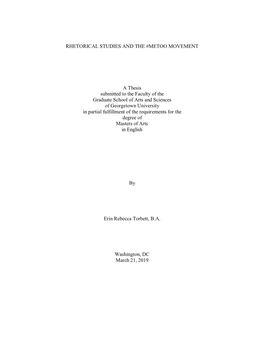 RHETORICAL STUDIES and the #METOO MOVEMENT a Thesis