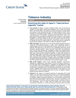 Tobacco Industry Research Analysts COMMENT