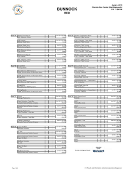 Bunnock Red Schedule 2019