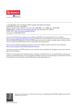 A Topographic View of Supercooled Liquids and Glass Formation Author(S): Frank H