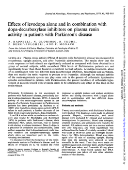 Effects of Levodopa Alone and in Combination with Dopa-Decarboxylase Inhibitors on Plasma Renin Activity in Patients with Parkinson's Disease