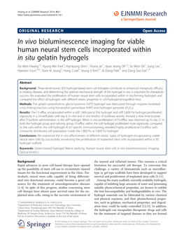 In Vivo Bioluminescence Imaging for Viable Human Neural Stem Cells Incorporated Within in Situ Gelatin Hydrogels