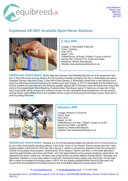 Equibreed UK 2021 Available Sport Horse Stallions