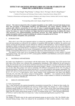 Effect of Arginine-Hemoglobin on Color Stability of Ground Lamb During Storage