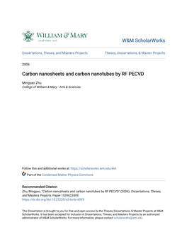 Carbon Nanosheets and Carbon Nanotubes by RF PECVD