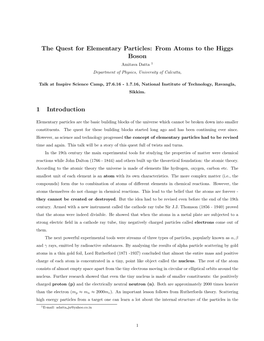 The Quest for Elementary Particles: from Atoms to the Higgs Boson 1