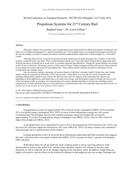 Propulsion Systems for 21St Century Rail Raphael Isaac A, Dr