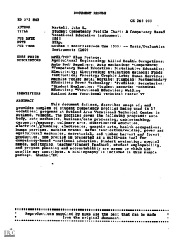 Student Competency Profile Chart:A Competency Based Vocational Education Instrument
